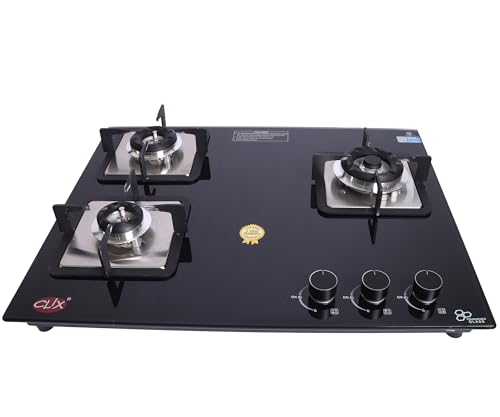 Clix Dura 3 Burner Built-In Hob | Toughened Glass Top | High-Efficiency Brass Burners | Auto Ignition