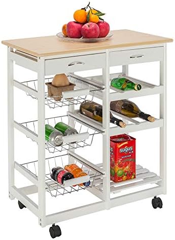 HOBBYN Kitchen Trolley Cart,Rolling Storage Cabinet Wooden Table Multi-Function Island Cart Kitchen Truck
