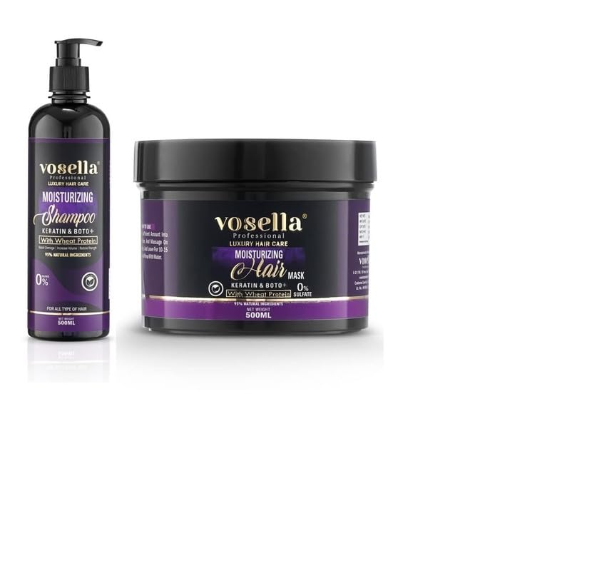 Image of Vosela Professional Keratin & Boto+ Moisturizing Shampoo 500ml Mask 500ml with wheat protein