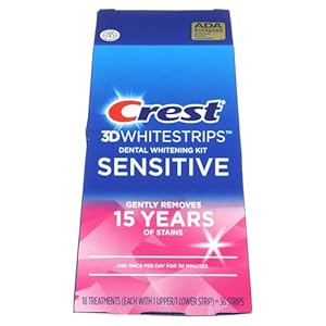 Crest 3D Whitestrips Sensitive White – Teeth Whitening Kit, 18 Treatments, Each with 1 Upper/1Lower, 36 Strips – Crest 3DWhite Teeth Whitening Strips