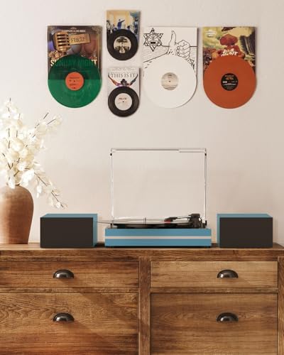 Image of Record Player for Vinyl with External Speakers Belt-Drive Turntables for Vinyl Records Dual Stereo Speakers LP Vinyl Players 3 Speed Wireless AUX-in Headphone Auto Stop New Sleek Stylish Blue