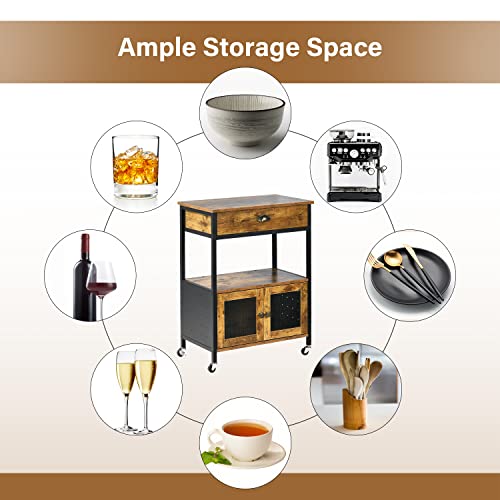 Coffee Bar Cabinet, Kitchen Buffet Cabinet With Storage, Buffet Storage Cabinet With Wheels, Sideboard Coffee Cart With Doors & Shelves, Industrial Coffee Bar Table With Drawer, Rustic Brown #TOP3