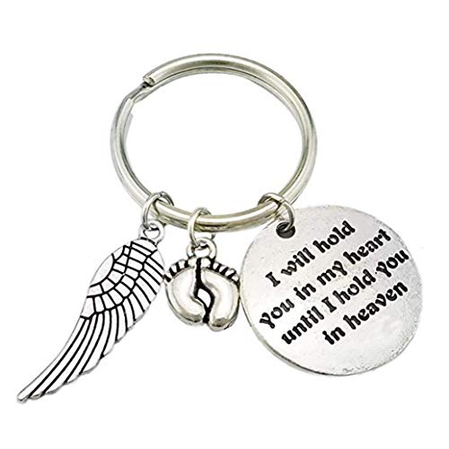 GOMYIE I Will Hold You In My Heart Until I Hold You In Heaven Angel Wing Footprint Keychain(Silver color)
