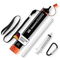 PLUVIA® Blacktube Wasserfilter Outdoor inkl. Karabiner und Verlängerungshalm – Schützt dich vor einer Magen-Darm Erkrankung - Wasserfilter Trinkwasser Filtersystem Outdoor Survival Camping