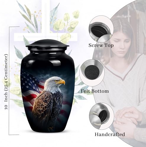 Image of American Flag Eagle Urn for Ashes Adult Male, Patriotic Funeral Urns for Human Ashes Adult Female, Black Military Urn for Ash Mom & Dad (Large, 10 Inch)