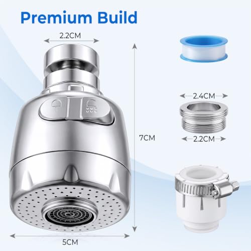 Miniatura 7 de Vinabo Aireador Para Grifo 360 Giratorio Boquilla Grifo Cocina, Boquilla Grifo Cocina Fregadero Con Filtro Regulador De Cabezal 2 Modos,Aireador Grifo,Atomizador Grifo,Cabezal Grifo Cocina,De Plata