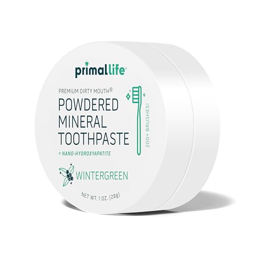 Image of Primal Life Organics - Dirty Mouth Toothpowder, Tooth Cleaning Powder, Flavored Essential Oils with Natural Kaolin & Bentonite Clay, Good for 200+ Brushings, Organic, Vegan (Wintergreen, 1 oz)