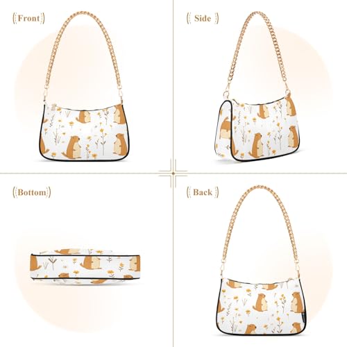 Clutch Shoulder Bags Tote Evening Purse Handbags for Women Groundhog Little Flower Hobo Bags with Zipper Closure2