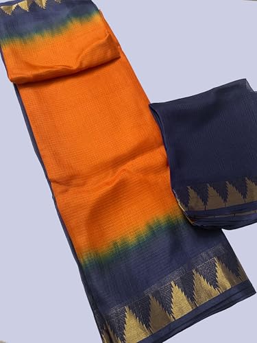 Image of Women's Bhagalpuri Pure Kota Doria Silk Net Saree With Temple Zari Border and Running Blouse Piece