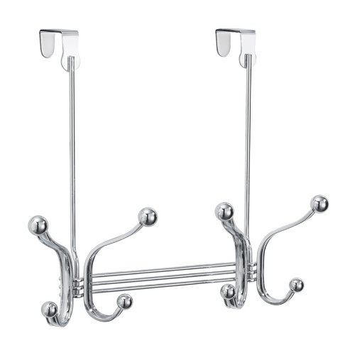 iDesign York Lyra Over the Door Organizer Hooks for Coats, Hats, Robes, Towels - 8 Hook, Chrome