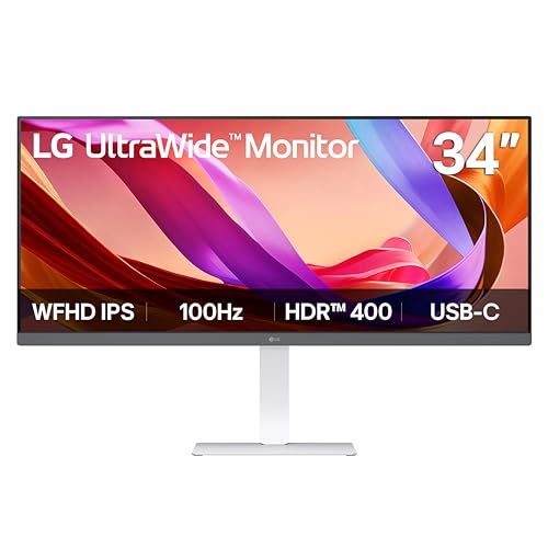 LG 34U530A-W 34-inch UltraWide WFHD (2560 x 1080) IPS Wide Computer Monitor, 100Hz, VESA DisplayHDR 400, HDMI, DisplayPort, USB Type-C, Tilt/Height/Swivel Stand, White