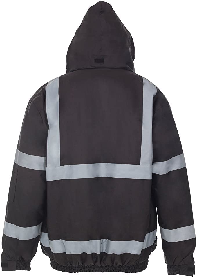 H&F Girl ®Men’s Hi Viz Contractor Bomber Jacket Two Tone Patched Waterproof Storm Jacket Safety Workwear Security Wear Visibility Reflective Tape Warm Work Wear 300D Oxford PU Fabric Jacket Size S-3XL (Small, Black)