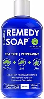 Remedy Soap Tea Tree Oil Body Wash | Helps Body Odor, Athlete's Foot, Jock Itch, Ringworm, Yeast Infections, Skin Irritations | Shower Gel for Women/Men | 100% Natural Tea Tree, Mint & Aloe Skin Cleanser (12 oz)