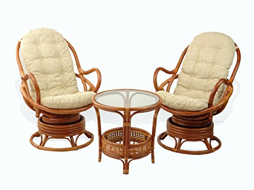Java Lounge Swivel Rocking Chair With Cream Cushion Natural Rattan Wicker Handmade, Colonial #TOP4
