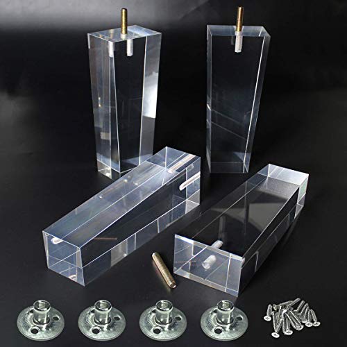 AORYVIC Replacement Legs Square Acrylic Sofa Feet 8 inch Stand legs for Bed Side Table Night Table Antique Modern Furniture Decor Clear Glass Pack of 4 - Thumbnail 6