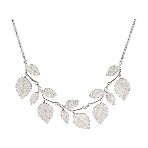 CENAPOG Bohemian Spangle Hammered Leaf Collar Necklace for Women Plant Necklace Chunky Tree Life Choker Necklace Vintage Sparkly Bib Necklace for Wedding Evening Party Fashion Jewelry (Silver) Cover