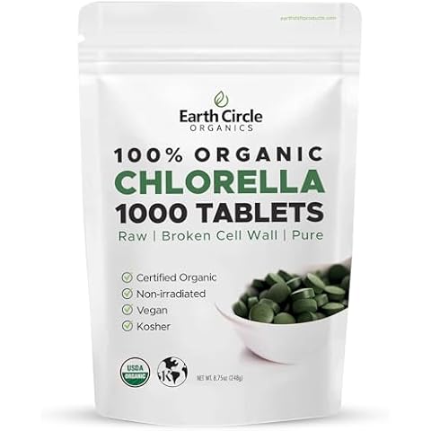 Organic Chlorella Tablets | Kosher | High Potency Supplement, All-Natural Chlorophyll, Pure Green Algae superfood, Broken Cell Wall | High in Protein, Iron, no additives, Vegan - 1000 Tablets Cover