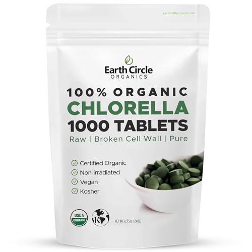 Earth Circle Organics Organic Chlorella Tablets 1000 Count | Pure Chlorella Pyrenoidosa | Broken Cell Wall for Better Nutrient Availability | Vegan Kosher Non-GMO | Whole Food Superfood | Pack of 1