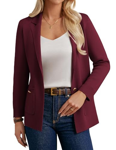 GRACE KARIN - GRACE KARIN Women's Sweater Blazers Business Casual Open Front Knit Sweatershirt Blazer Suit Jacket for Work Office Wine L - -11%
