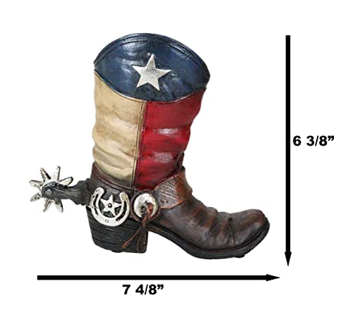 Ebros Gift Rustic Western Patriotic Texas State Flag Cowboy Cowgirl Boot with Concho Strap Money Coin Bank Decorative Figurine in Faux Tooled Leather Finish Accent2