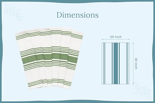 Image of Olive Green Dish Towels - Highly Absorbent, Lint-Free, 100% Cotton, 6 Pack, 30 inchx20 inch, Large Size Olive Green Striped Kitchen Towels with Hanging Loop - Washable and Durable Green Tea Towels (6 Pack)