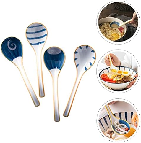 Lurrose 4pcs Ceramic Soup Spoons, Japanese Soup Spoons Set Porcelain Soup Spoon for Home Kitchen Restaurant
