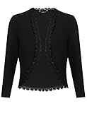 festliche blazer für hochzeit Damen Eleganter Blazer festlich Kurz Bolero Jacke kragenlos Spitzen Jäckchen 3/4 Arm