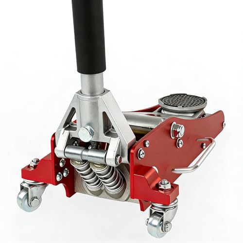 Superokay Low Profile Floor Jack, Dual Pistons Quick Lift, Red and Silver Aluminum Steel...