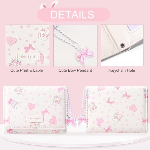 Small Wallet Bunny Floral Heart Coquette Bow Print Wallet with ID Credit Card Slots for Women Girls (CREAM)4