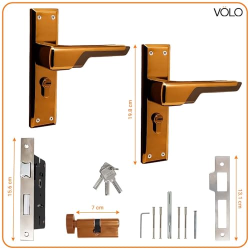 Image of Volo Luxury Series 8 inch Plate Mortise Door Lock | Bedroom Door Lock with Brass Cylinder and 8 inch Lock Body for Home /Hotels /Office with 3 Brass Computerised Keys (PVD Rose Gold)