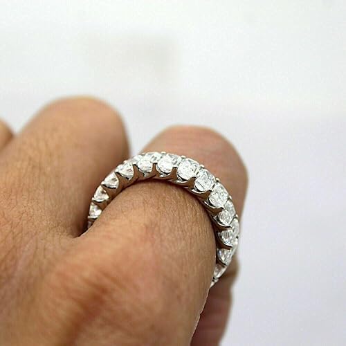 Purvika Jewels 4Ct Emerald Cut Lab Created Diamond Eternity Wedding Band Ring, 14K White Gold Plated 925 Sterling Silver