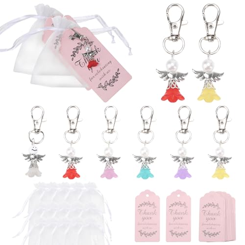 NAHUAA 30 Piezas Llavero Angel de la Guarda Comunion Regalos Angelito de la Guarda Regalos Invitados Boda Llaveros con Etiquetas Boda y Bolsas de Organza para Navidad Fiesta Comunión Confirmación