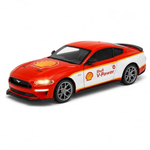 Image of Wizplex CCA Ford Mustang GT 2018 Shell V-Power 1:34 Scale Officially Licensed Die Cast Metal Car - Pull Back with Openable Doors, Light & Sound, Collectible Showpiece for Kids 3+