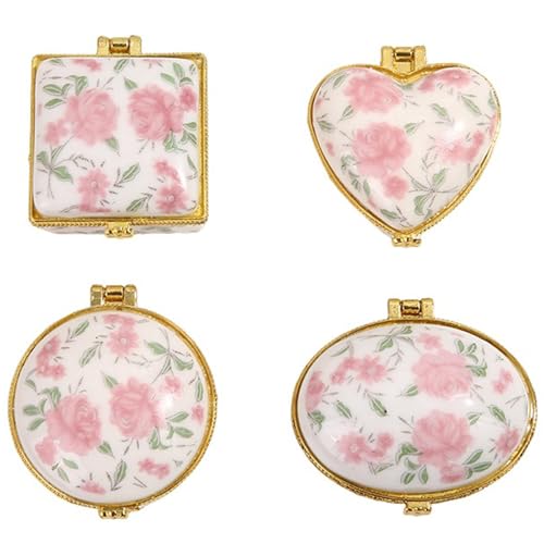 Zimoya Set of 4 Vintage Porcelain Jewelry Box Miniature Ceramic Trinkets Case for Rings Earrings Organizers Accessories Holder