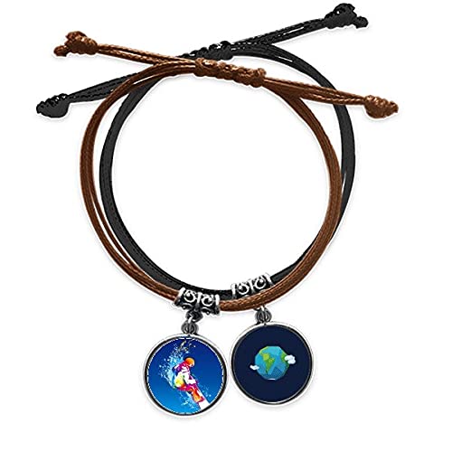Pulsera de esquí con grabado artesanal de cuero legítimo y cordón texturizado