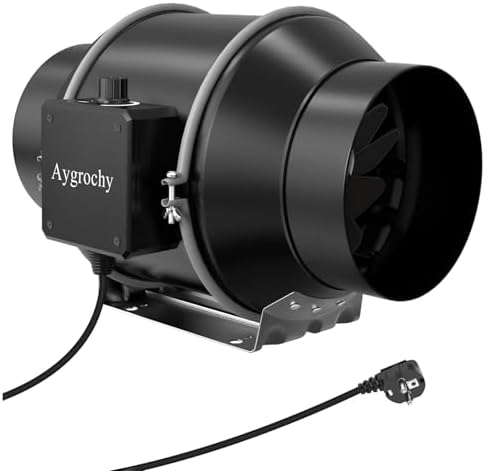 Aygrochy 150mm Ventilador de extracción ajustable 595 m³/h, Ventilador Extractor de Aire con controlador de velocidad variable para Baño, Sótano, Garaje, Cocina, Tente de Culture Hydroponique