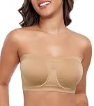 DotVol Women's Underwire Strapless Non Padded Multiway Bras Stretchy Tube Top Bandeau Bra(Beige,S)