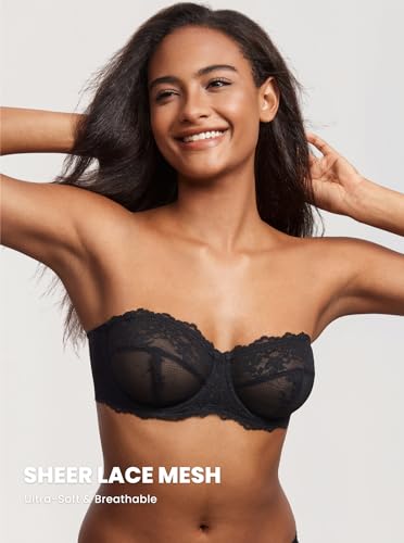 DOBREVA Unlined Lace Strapless Bra Sexy See Through Plus Size Convertible Underwire Bras3