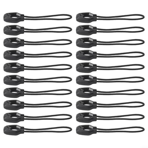 Lot de 20 tirettes lumineuses pour fermeture éclair phosphorescente pour sacs à dos, tente de camping, bagages, valise (noir)
