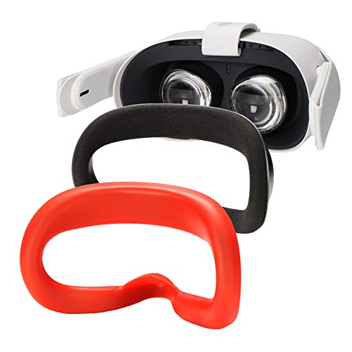 Vr Face Silicone Cover Mask Combo With Protective Lens Cover For Oculus Quest 2 Headset Face Pad Cushion Accessories Set Sweatproof Lightproof By X-Super Home (Red, Oculus Quest 2) #TOP2