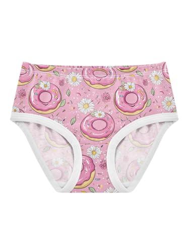 ZZKKO Pink Donuts and Flowers Girls Underwear Toddler Panties for Girls Comfort Brief Size 2-8T