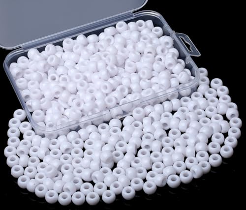 AWARDSEN White Pony Beads Bulk 500 Pcs 9mm Hair Beads for Braids Making DIY Crafting Friendship Bracelets Necklace