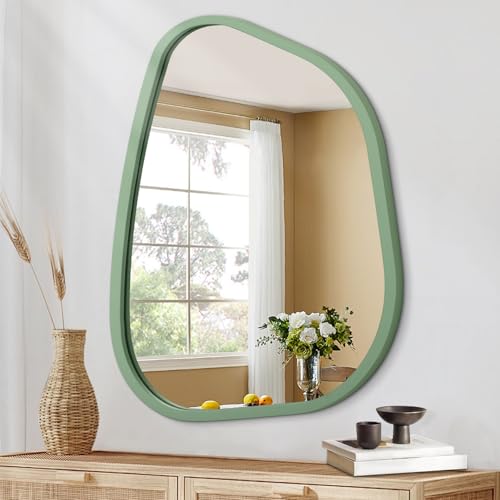 HLFMVWE Espejo asimétrico para pared irregular acento marco de madera moderno único espejo de pared decorativo tocador baño sala de estar dormitorio entrada pasillo pequeño 40 x 30CM