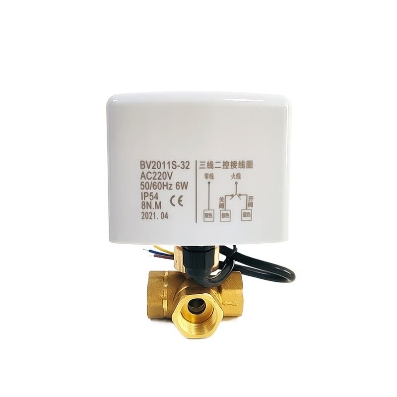 Zawór 1/2 3/4 1 1-1/4 1-1/2 Mosiężny elektryczny zawór kulowy trzyprzewodowy system dwudrożny sterowanie trójdrożne 220 V 24 V 12 V (specyfikacja: 1-1,3 cm, napięcie: 24 V DC) (24 V DC, 1,25 cala)