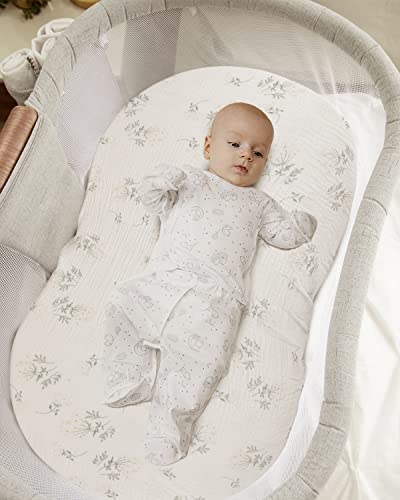 Coiijoii Muslin Bassinet Sheet For Baby Girl，100% Cotton，Soft And Breathable Floral Bassinet Sheets Baby Nursery Fitted For Oval Hourglass And Rectangular Bassinet Mattress Pad,(34"X21"X5") #TOP4