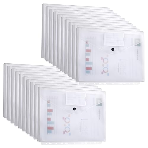 DATEFUN A4 Kunststoff-Ordnerbeutel, 20 Stück, 3D-Design, transparent, wasserdicht, hält 300 Blatt, für Büro und Schule (weiß)