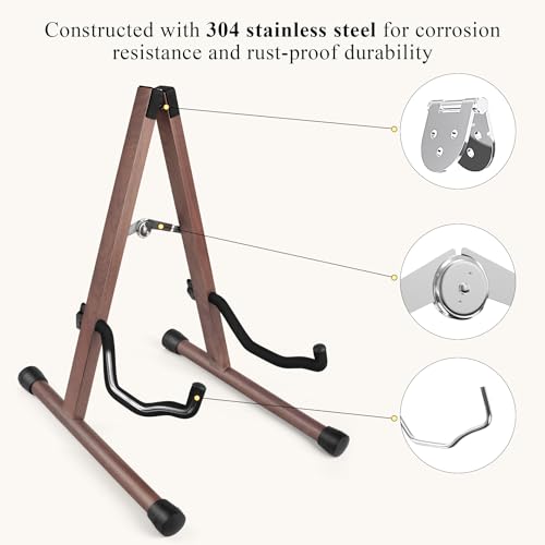 Guitar Stand, Guitar Stand for Acoustic Guitar, Wooden A-Frame Guitar Floor Stand For Acoustic Guitars, Non-Slip Rubber Padding Foam Arms, Guitar Holder Stand (American Black Walnut, Acoustic Guitar) - Thumbnail 3