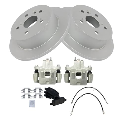 Image of TRQ Rear Brake Pad and Rotor Set Ceramic Coated Rotors Calipers Compatible with 2006-2007 Toyota Avalon 2006-2008 Solara