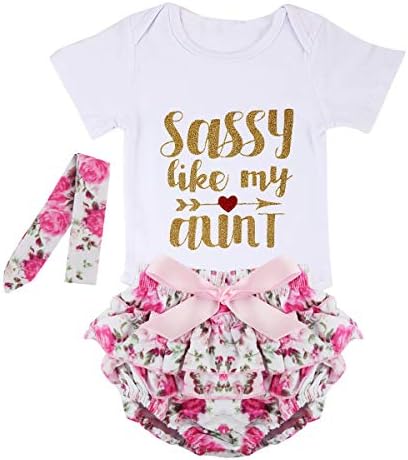 puseky 0-24M Infant Baby Girls Letters Romper+Floral Shorts+Headband Clothes Set (6-12 Months, White+Floral)