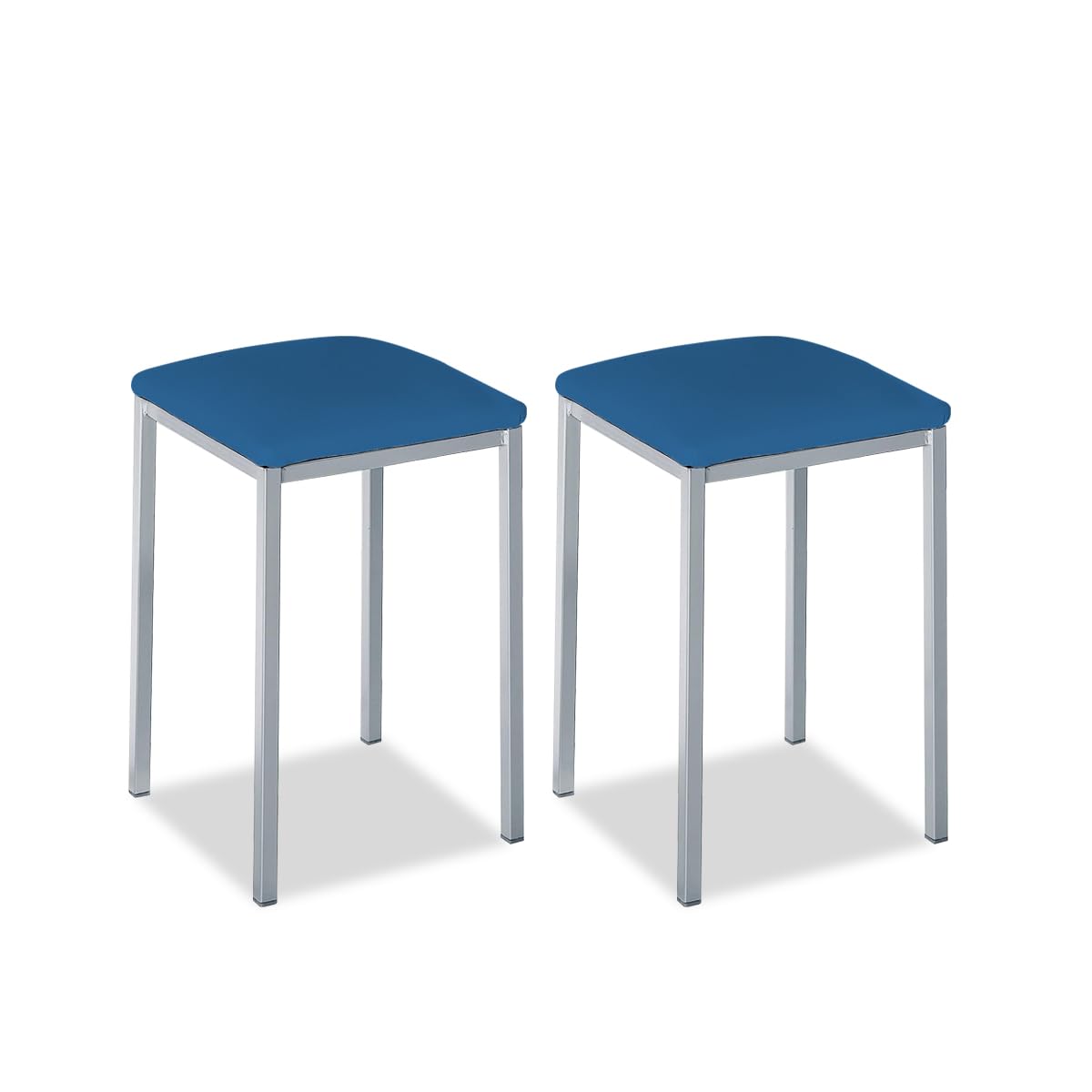 ASTIMESA - Taburetes de Cocina tapizado - Estructura sólida y Firme - Estructura Color Aluminio y Asiento en Polipiel - Color del Asiento: Azul. Contenido: 2 Unidades. Medidas: 35 x 35 x 45 cm